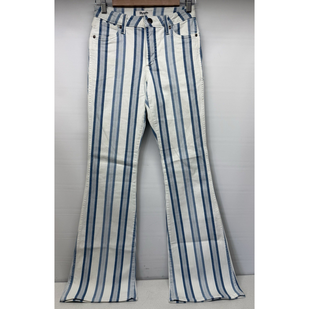 WRANGLER Retro BAILEY Striped High Rise Flare Jeans Blue White Womens 25x36 (34)